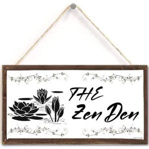 The Zen Den Lotus Wood Sign 12 x 6 Inch Lotus Yoga Sign Wooden Farmhouse